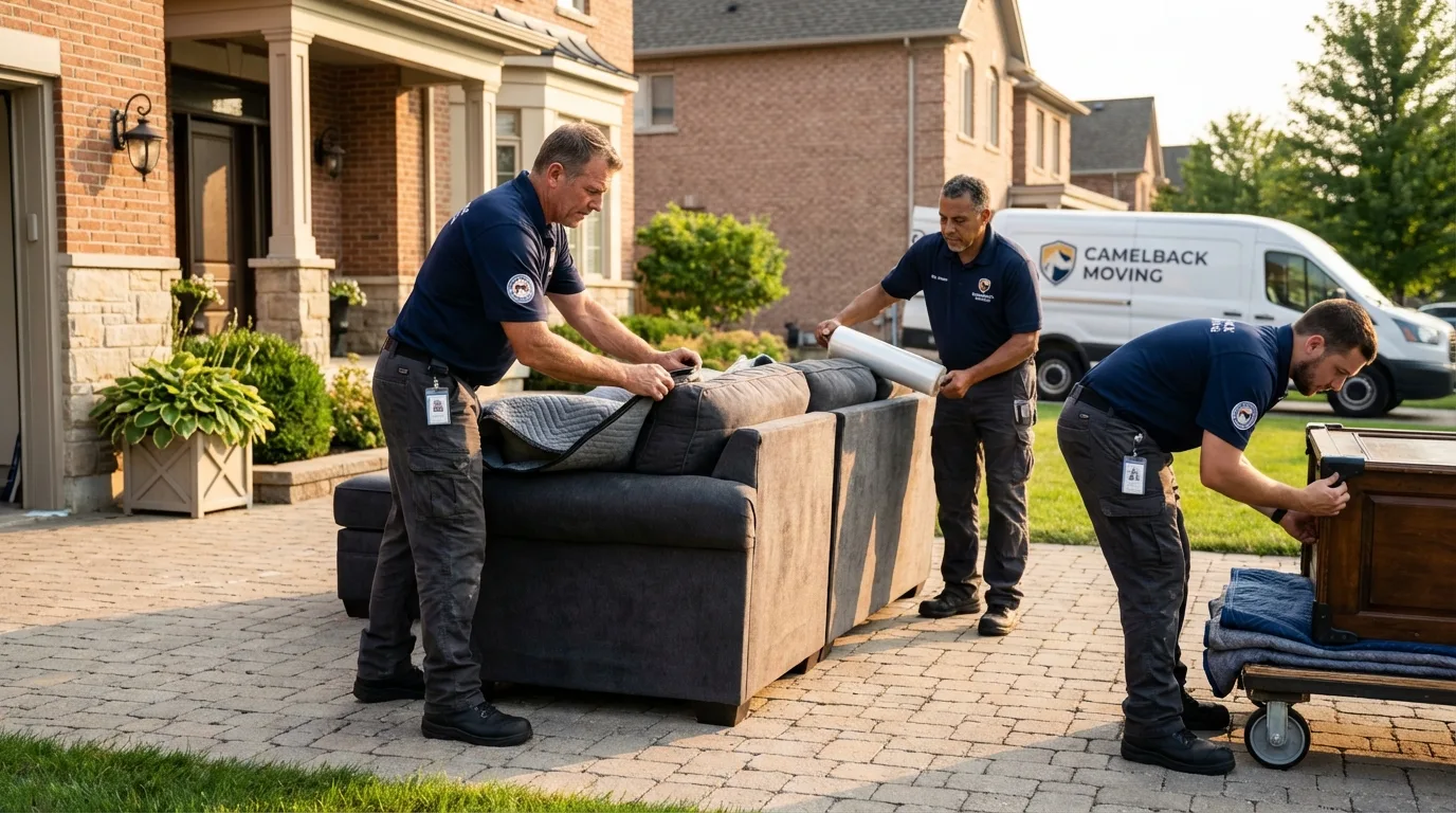 Large estate moving crew wrapping furniture in Sugar Grove, IL